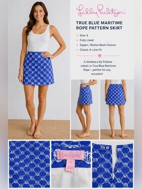 Lilly Pulitzer True Blue Maritime Rope Pattern Skirt Size 4 Fully Lined Nautical